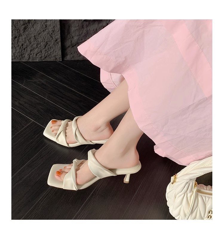 Twisted Strap Square Toe Mule High Heels