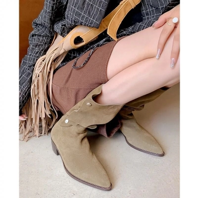 Pointed Toe Fold‑Over Shaft Western Cowboy Boots 01