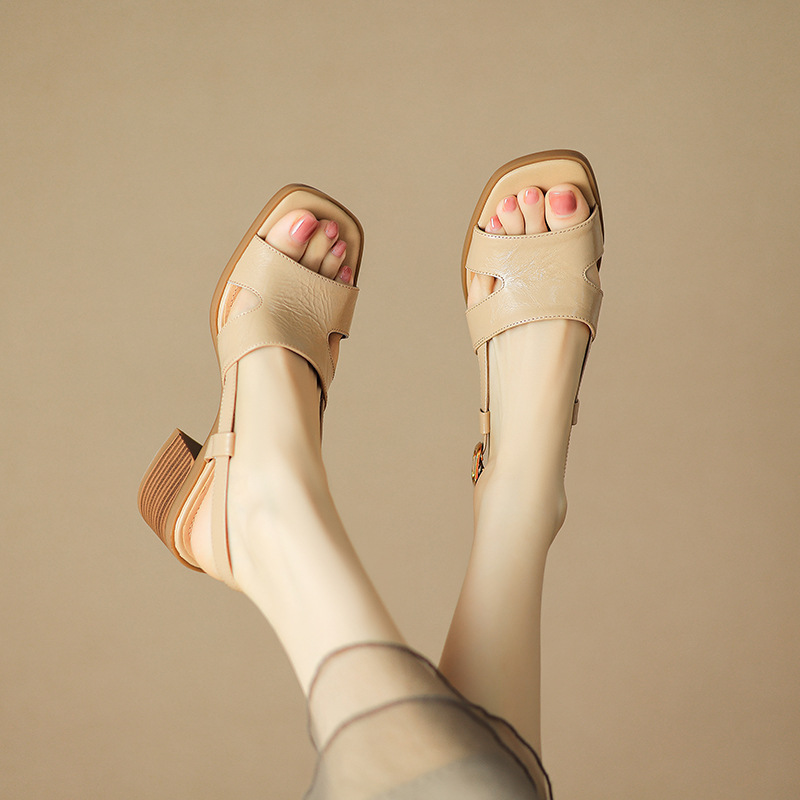H‑Cut Slingback Block Heel Summer Sandals