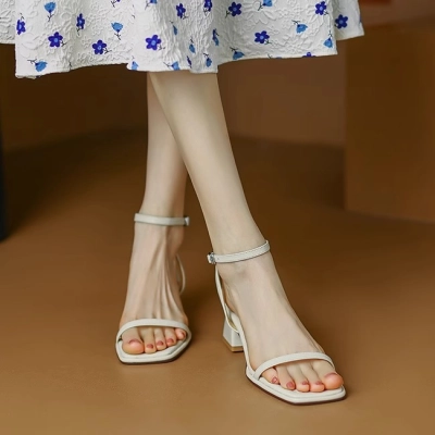 Thin Strap Square Toe Block Heel Slingback Sandals 02