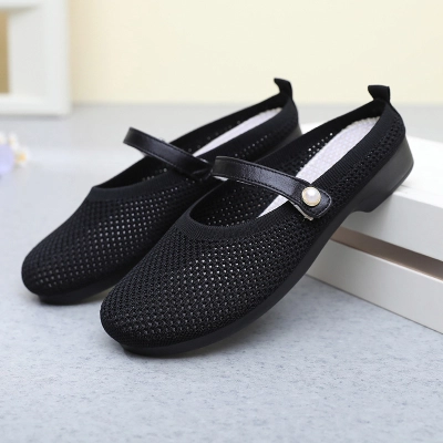 Pearl‑Buckle Knit Mary Jane Flat Shoes 01