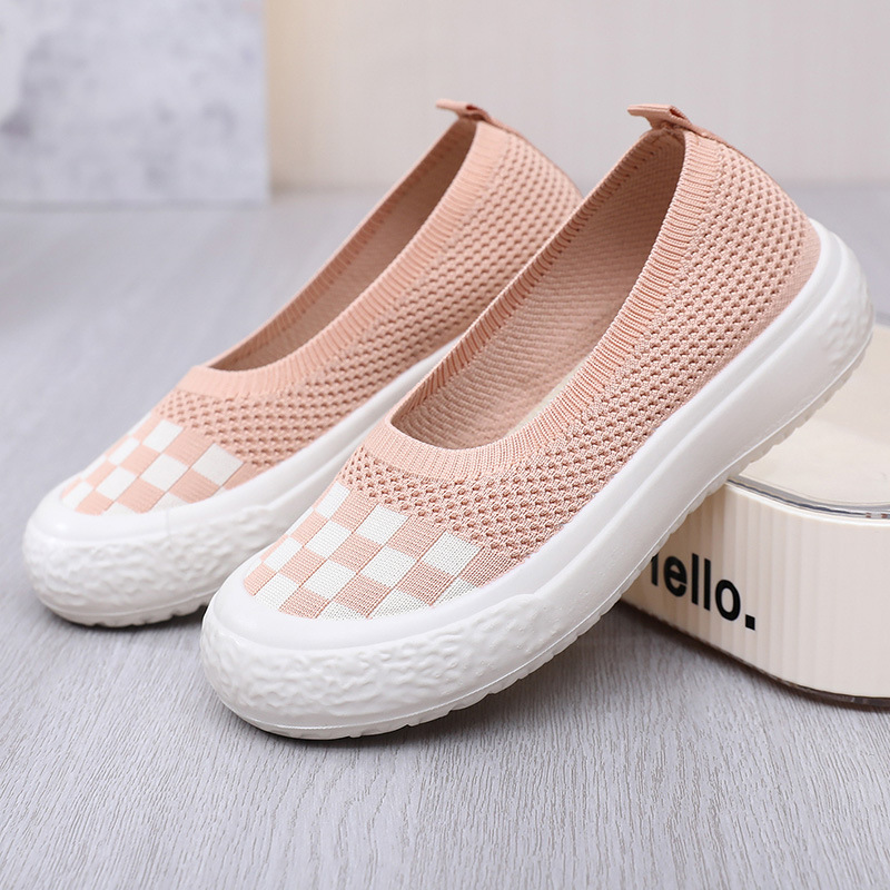 Checkerboard Knit Slip‑On Platform Shoes
