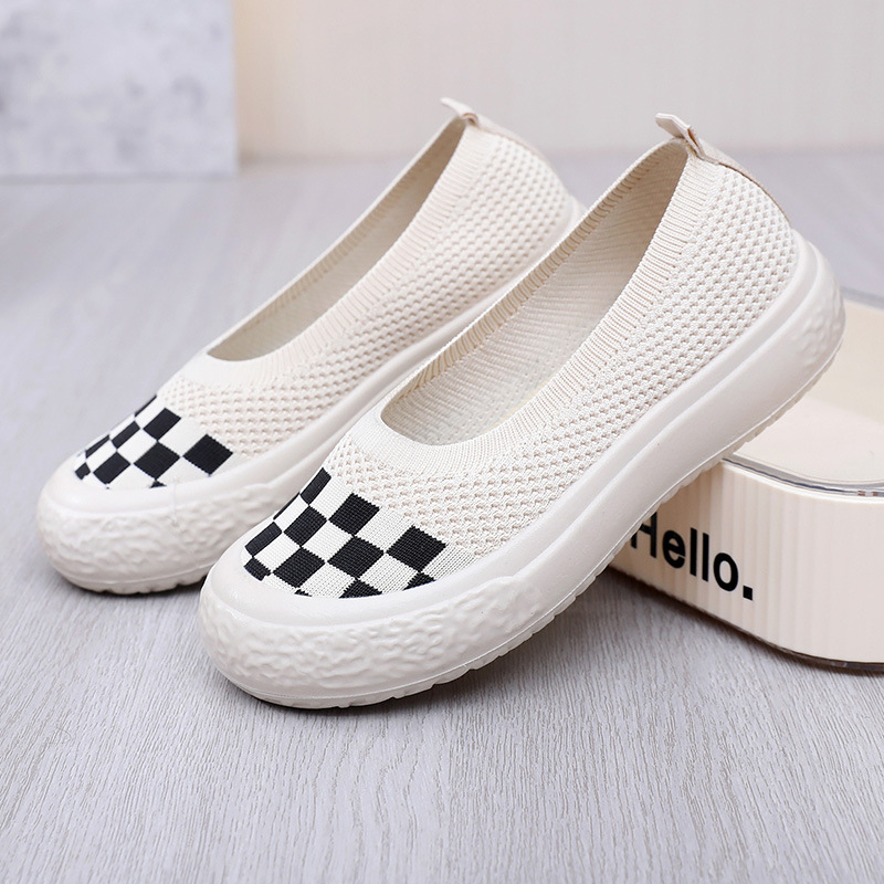 Checkerboard Knit Slip‑On Platform Shoes