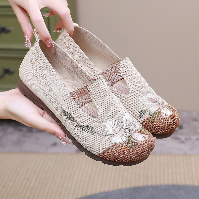 Embroidered Knit Slip‑On Elderly Casual Shoes