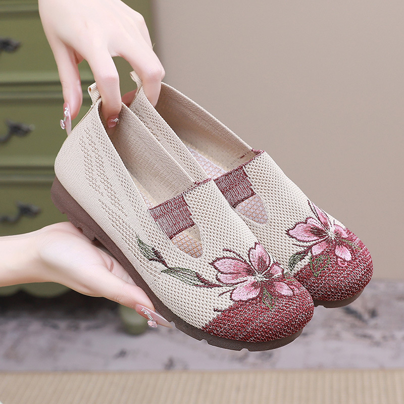 Embroidered Knit Slip‑On Elderly Casual Shoes