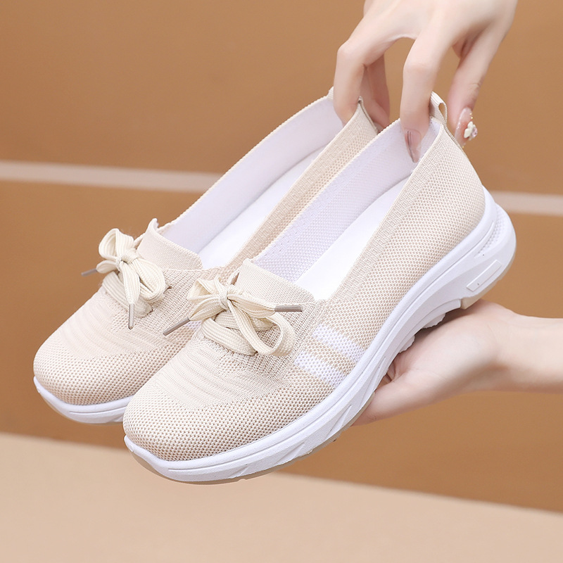 Knit Mesh Lace‑Up Thick‑Sole Sneakers