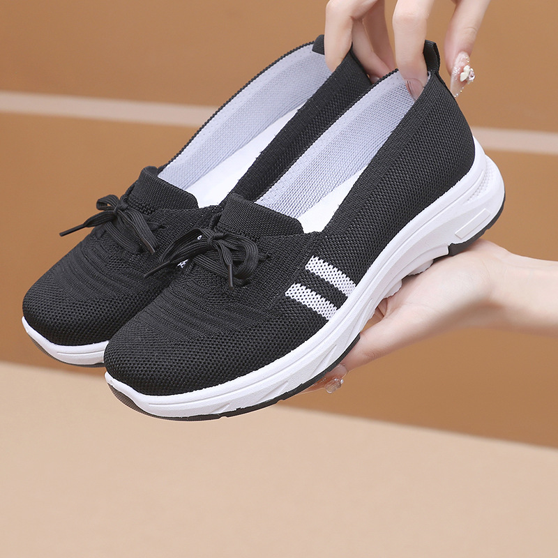 Knit Mesh Lace‑Up Thick‑Sole Sneakers