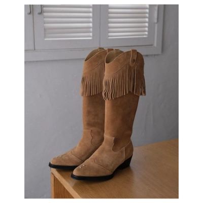 Vintage Fringe Western‑Style Knee‑High Boots 02
