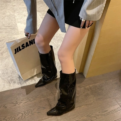 Pointed Toe Side Zipper Slip‑on Knee High Boots 02