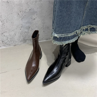 Pointed Toe Side Zip Low Block Heel Ankle Boots 02