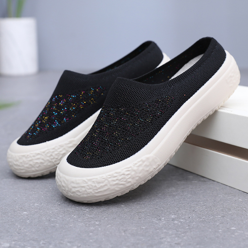 Mesh Sequin Mule Platform Casual Shoes