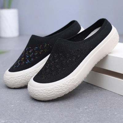 Mesh Sequin Mule Platform Casual Shoes 01