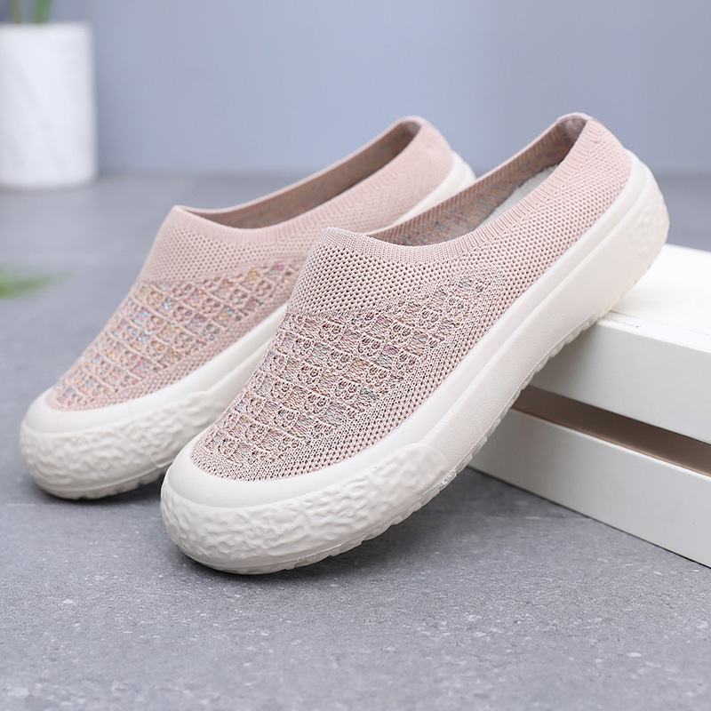 Mesh Sequin Mule Platform Casual Shoes