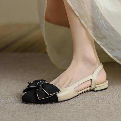Gold‑Trim Bow Slingback Flat Pumps 01