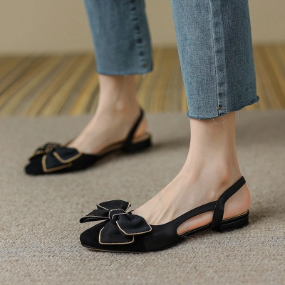 Gold‑Trim Bow Slingback Flat Pumps 02