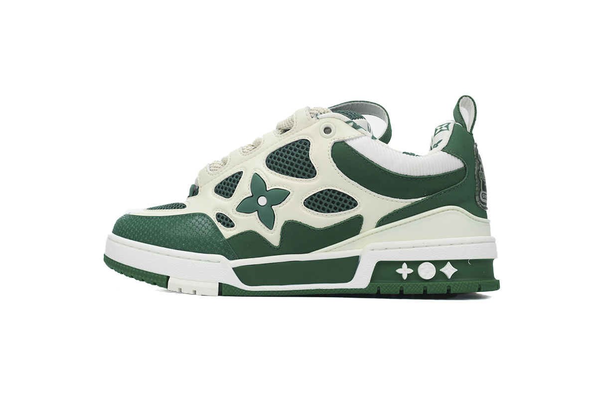 Louis Vuitton Skate Leather lace up Fashionable Board Shoes White Green 1AC520 