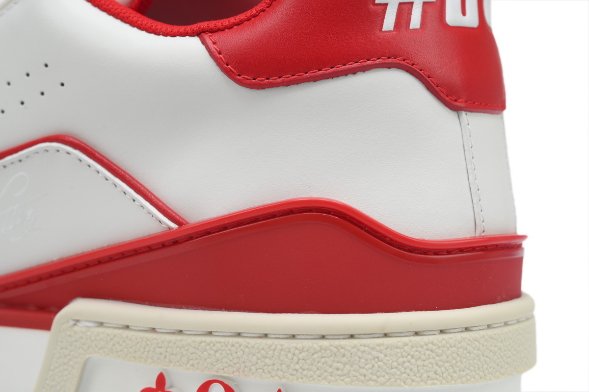 54 LV Louis Vuitton Trainer White Red