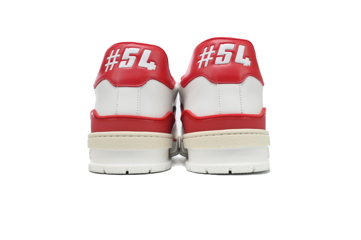 54 LV Louis Vuitton Trainer White Red