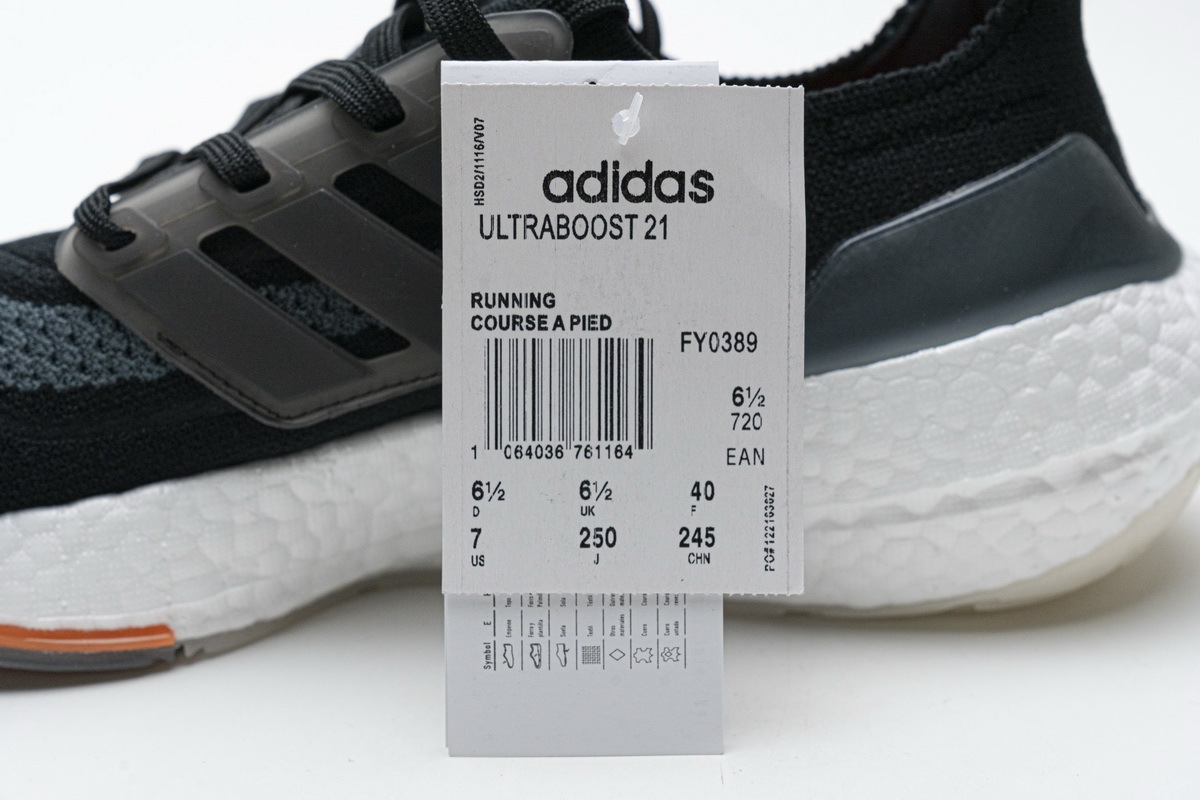adidas Ultra Boost 2021 Black Grey Orange FY0389