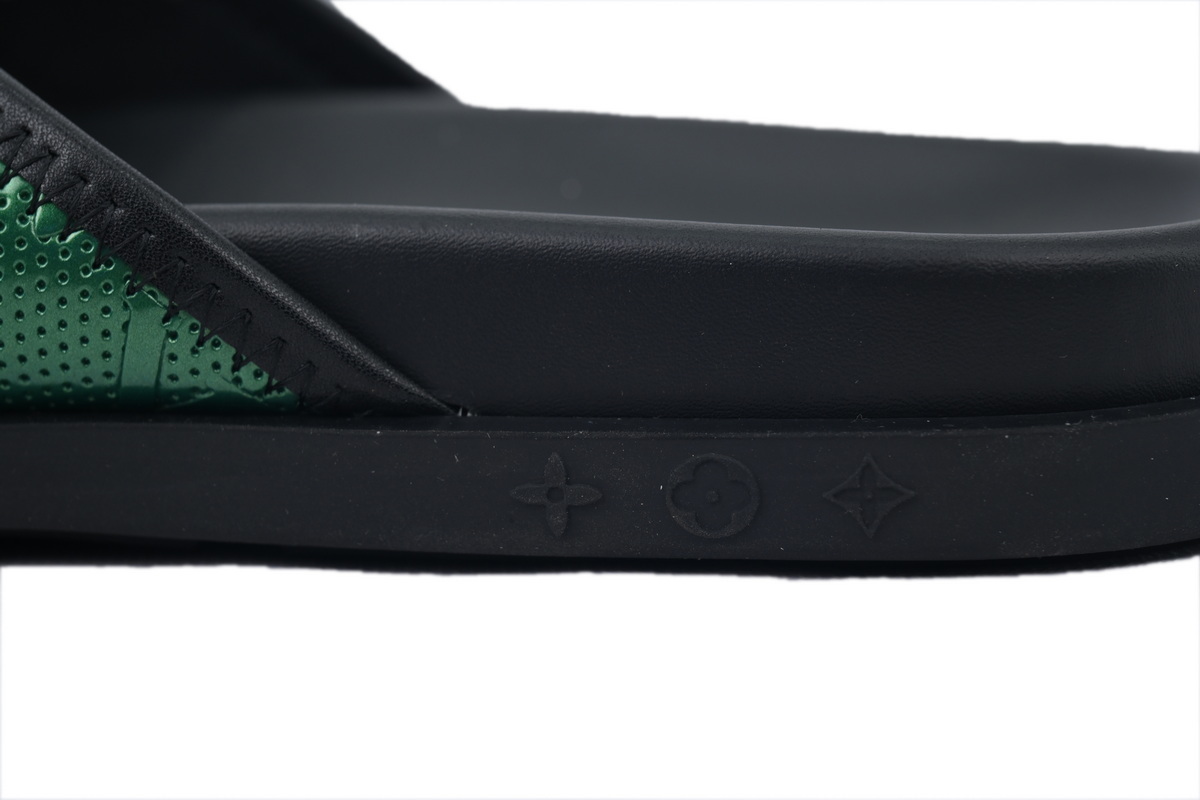 LOUIS VUITTON Flip Flop Sandal Net Surface Black Green