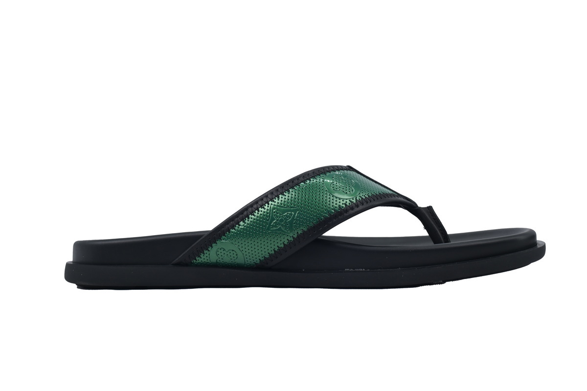 LOUIS VUITTON Flip Flop Sandal Net Surface Black Green
