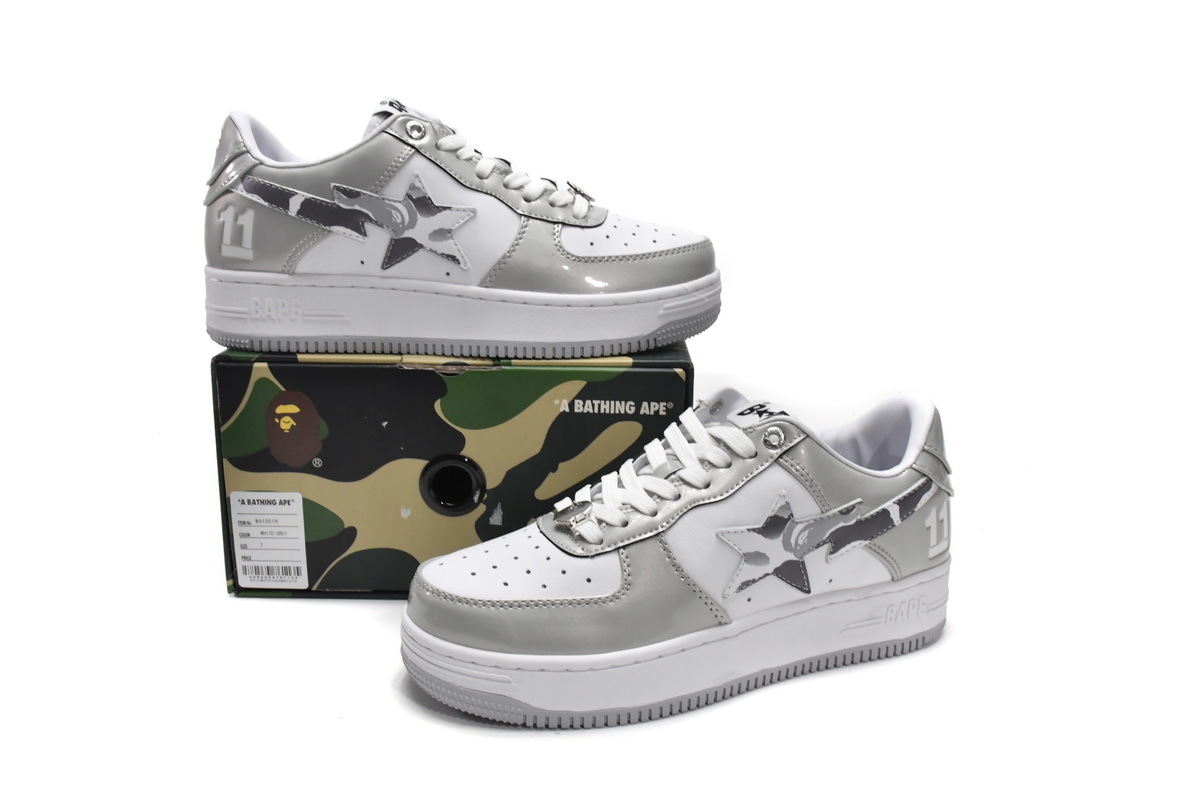 A Bathing Ape Bape Sta Low White Grey Mirror Surface