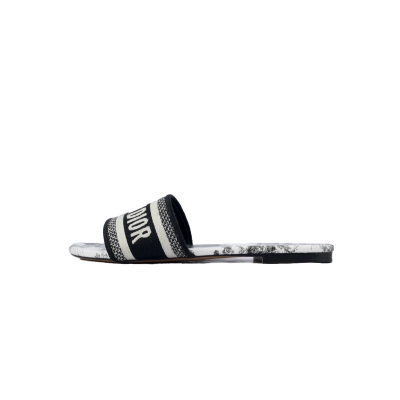 Dior Slippers Embroidered Printed Black 01
