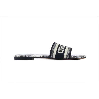 Dior Slippers Embroidered Printed Black 02