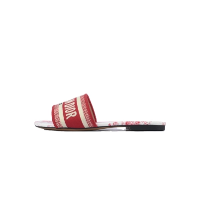 Dior Slippers Embroidered Printed Red 01