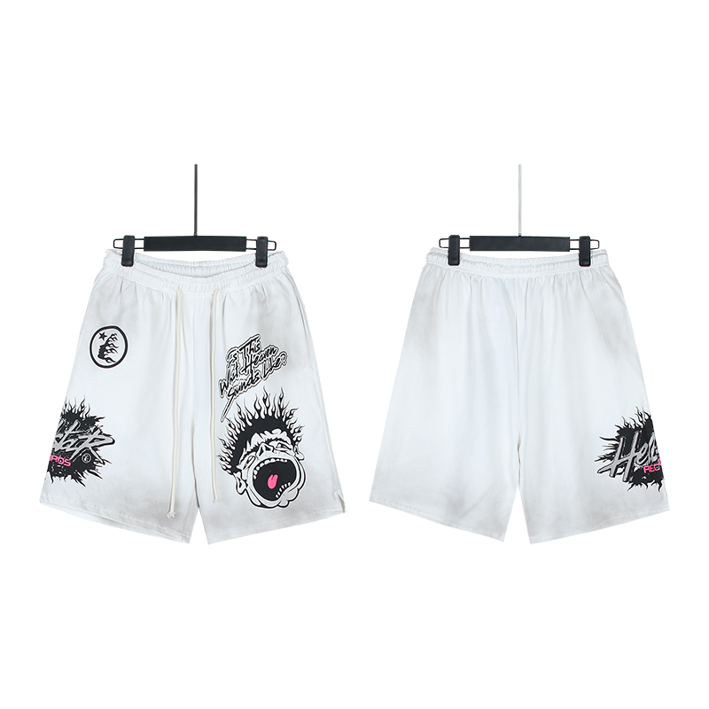 Hellstar Flame Graphic Shorts Black White Red