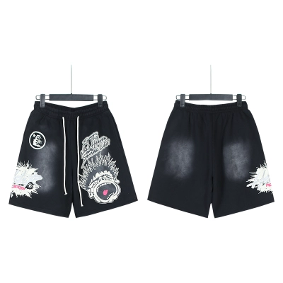 Hellstar Flame Graphic Shorts Black White Red 02