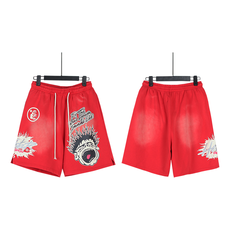 Hellstar Flame Graphic Shorts Black White Red