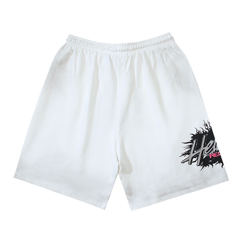 Hellstar Flame Graphic Shorts Black White Red