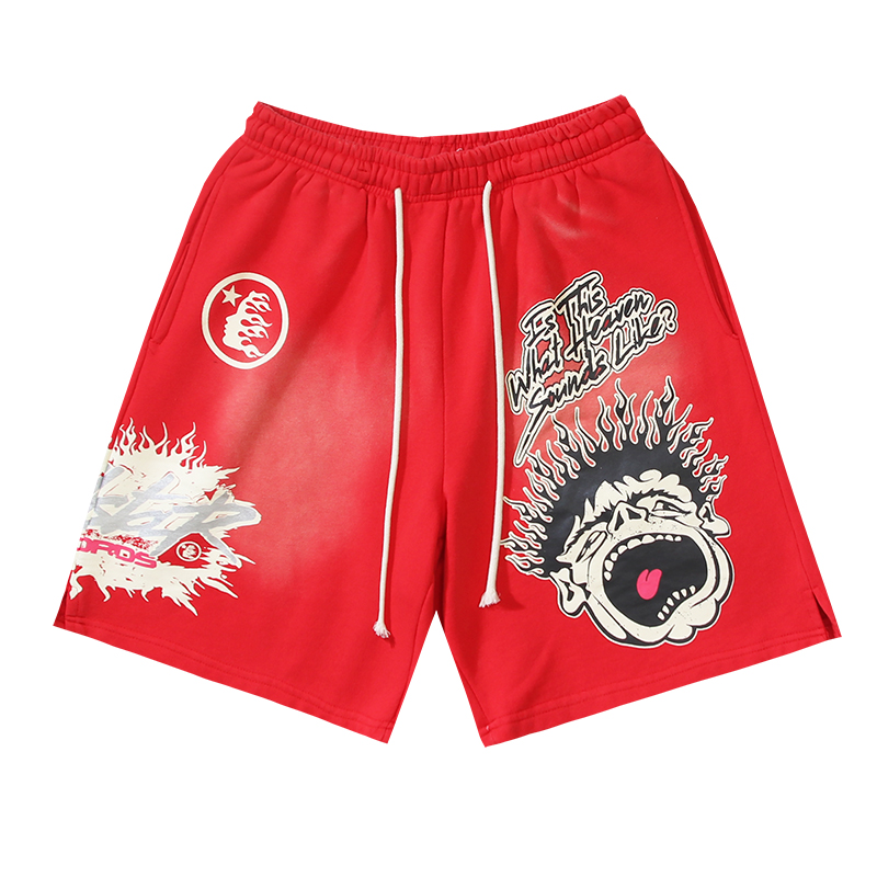 Hellstar Flame Graphic Shorts Black White Red