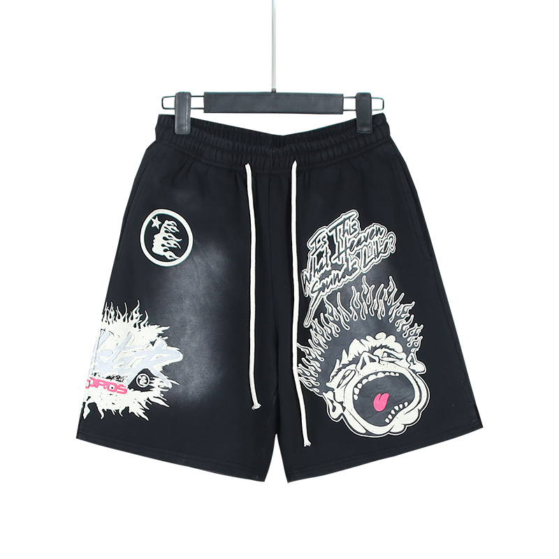 Hellstar Flame Graphic Shorts Black White Red
