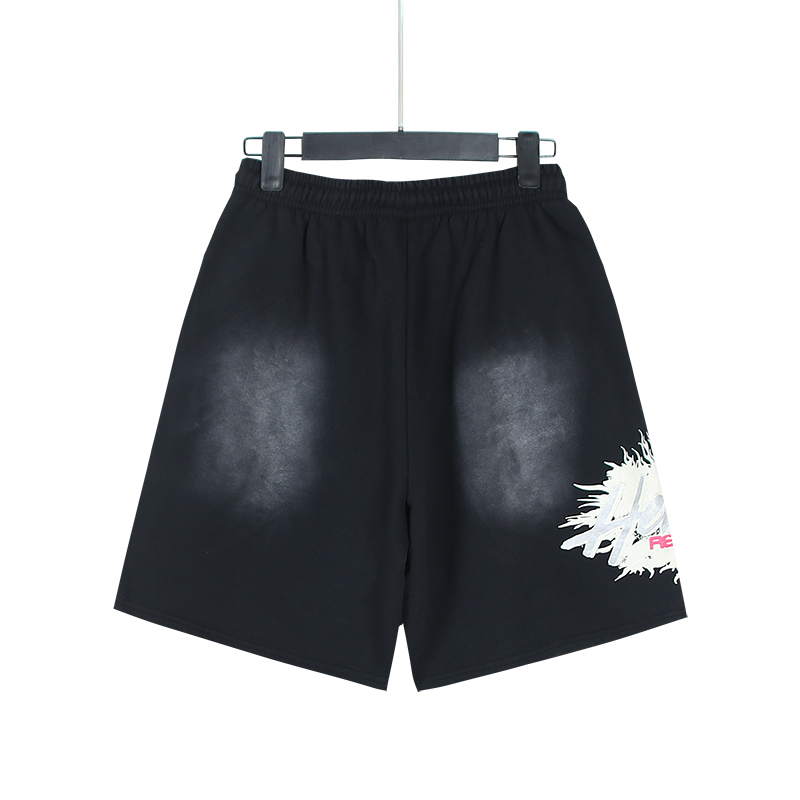 Hellstar Flame Graphic Shorts Black White Red