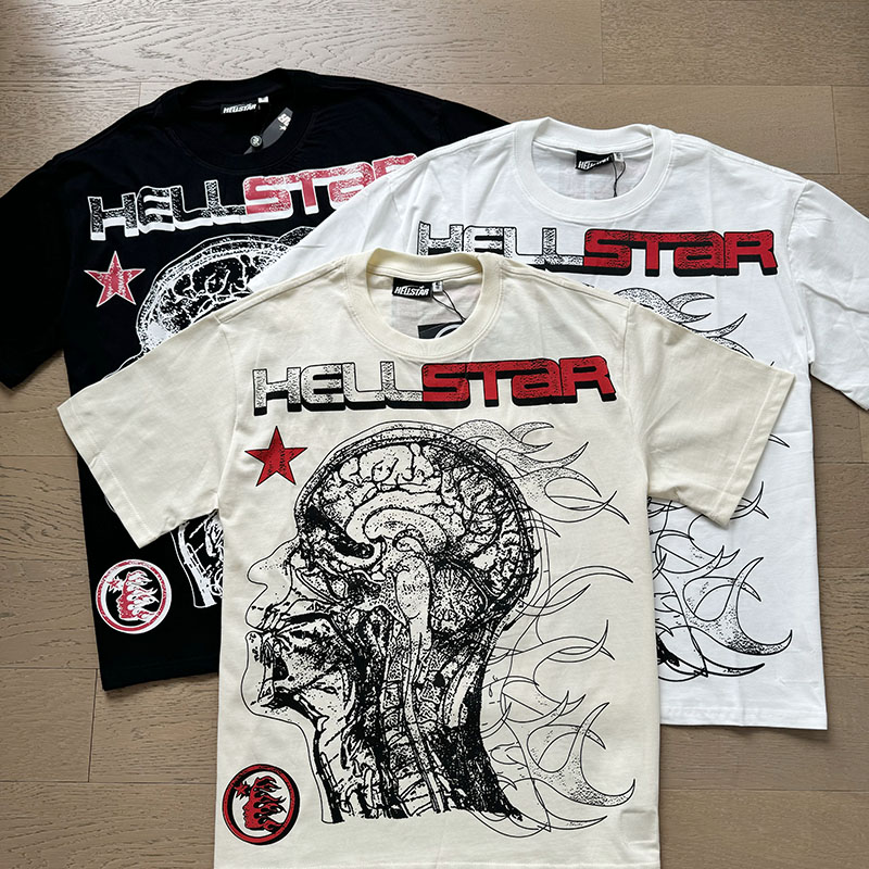 Hellstar Portrait Graphic Loose Short Sleeve Tee White/Black/Beige