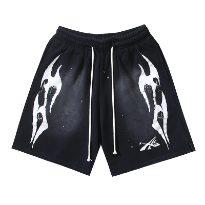 Hellstar Washed Ink Splash Distressed Shorts 01