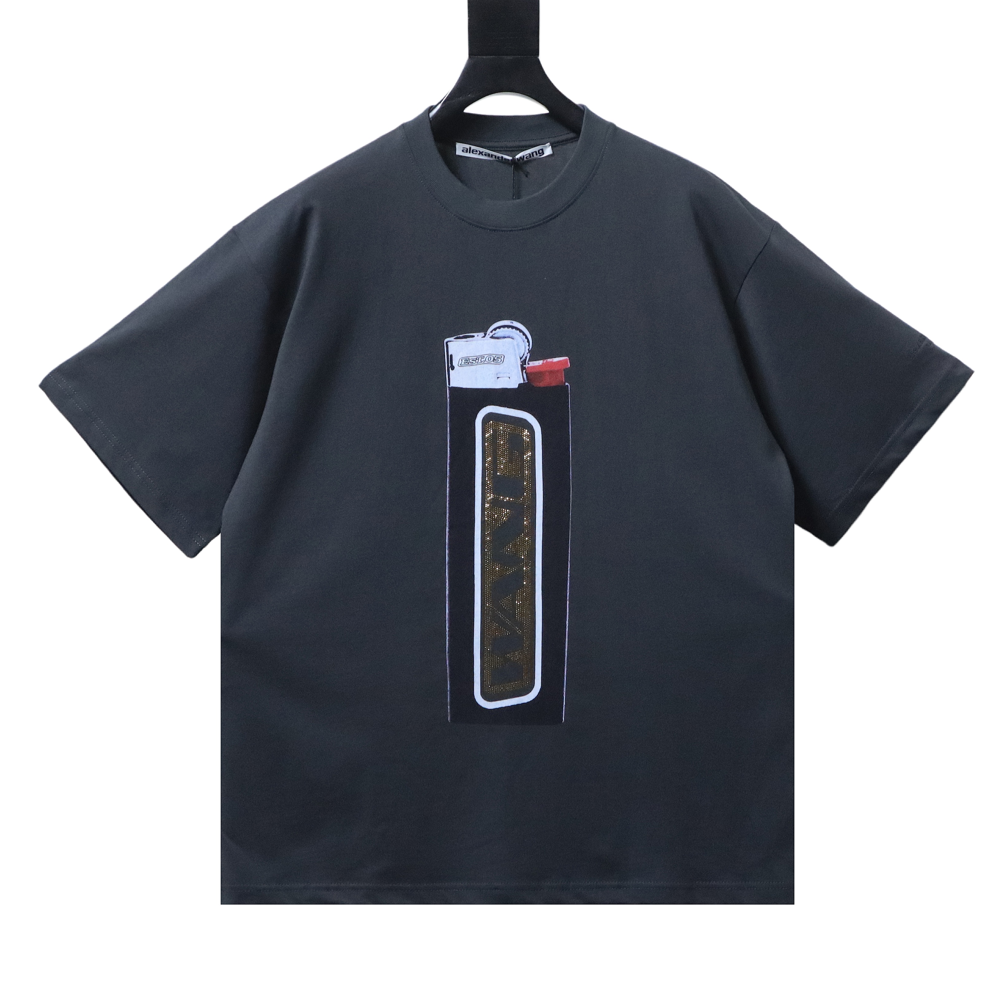 Alexander Wang 2026 New Season Lighter Trend Graphic Print Black Short Sleeve T-Shirt