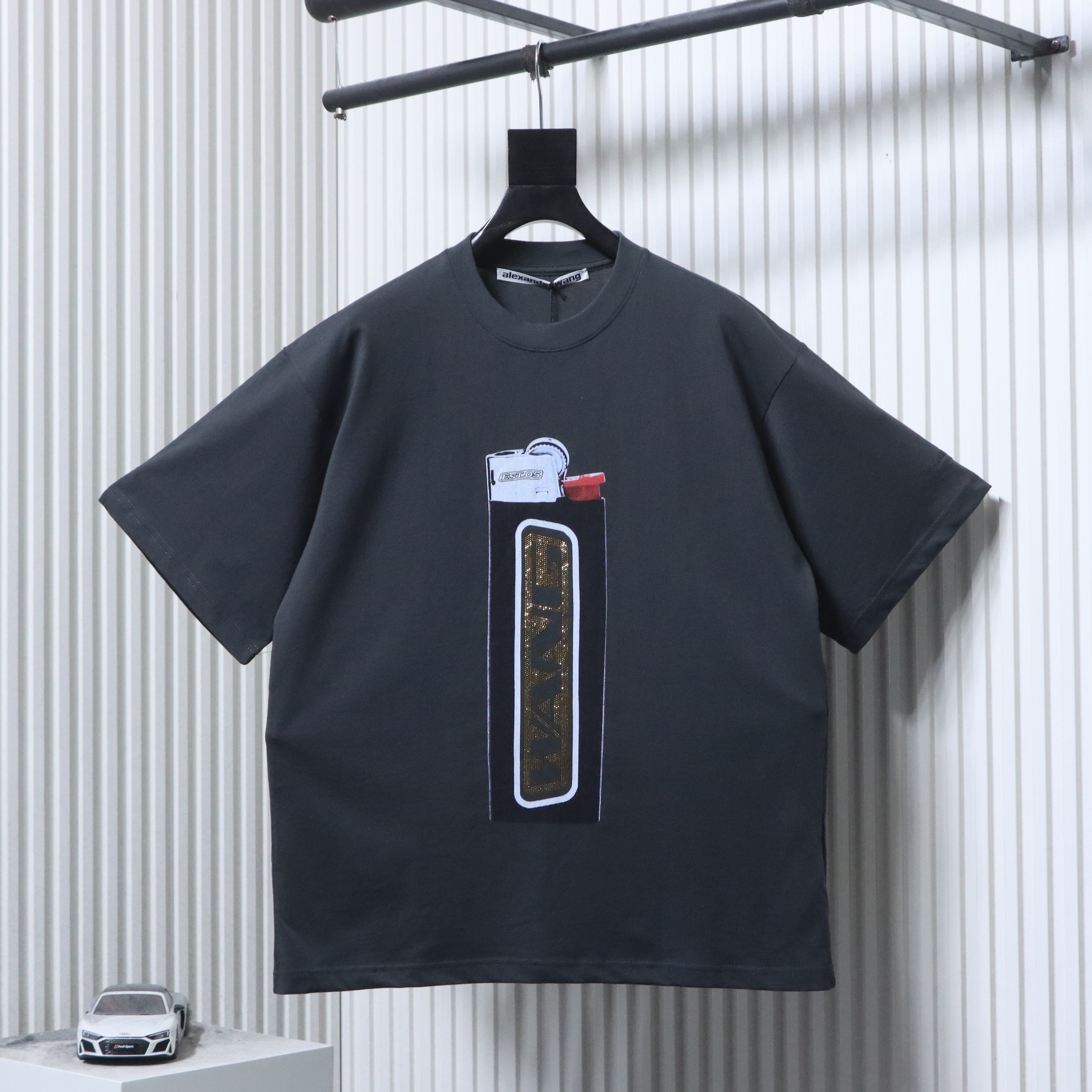 Alexander Wang 2026 New Season Lighter Trend Graphic Print Black Short Sleeve T-Shirt