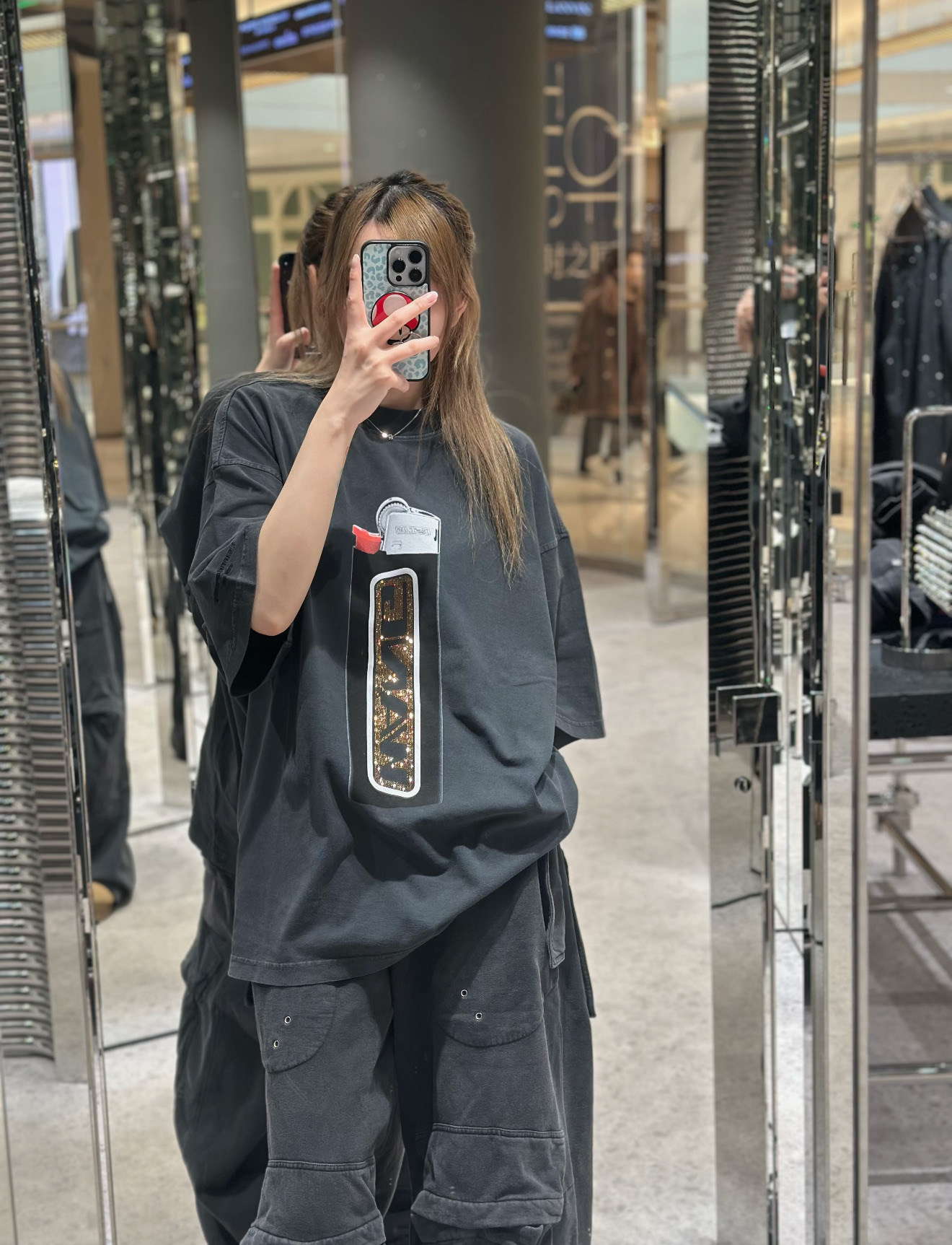 Alexander Wang 2026 New Season Lighter Trend Graphic Print Black Short Sleeve T-Shirt