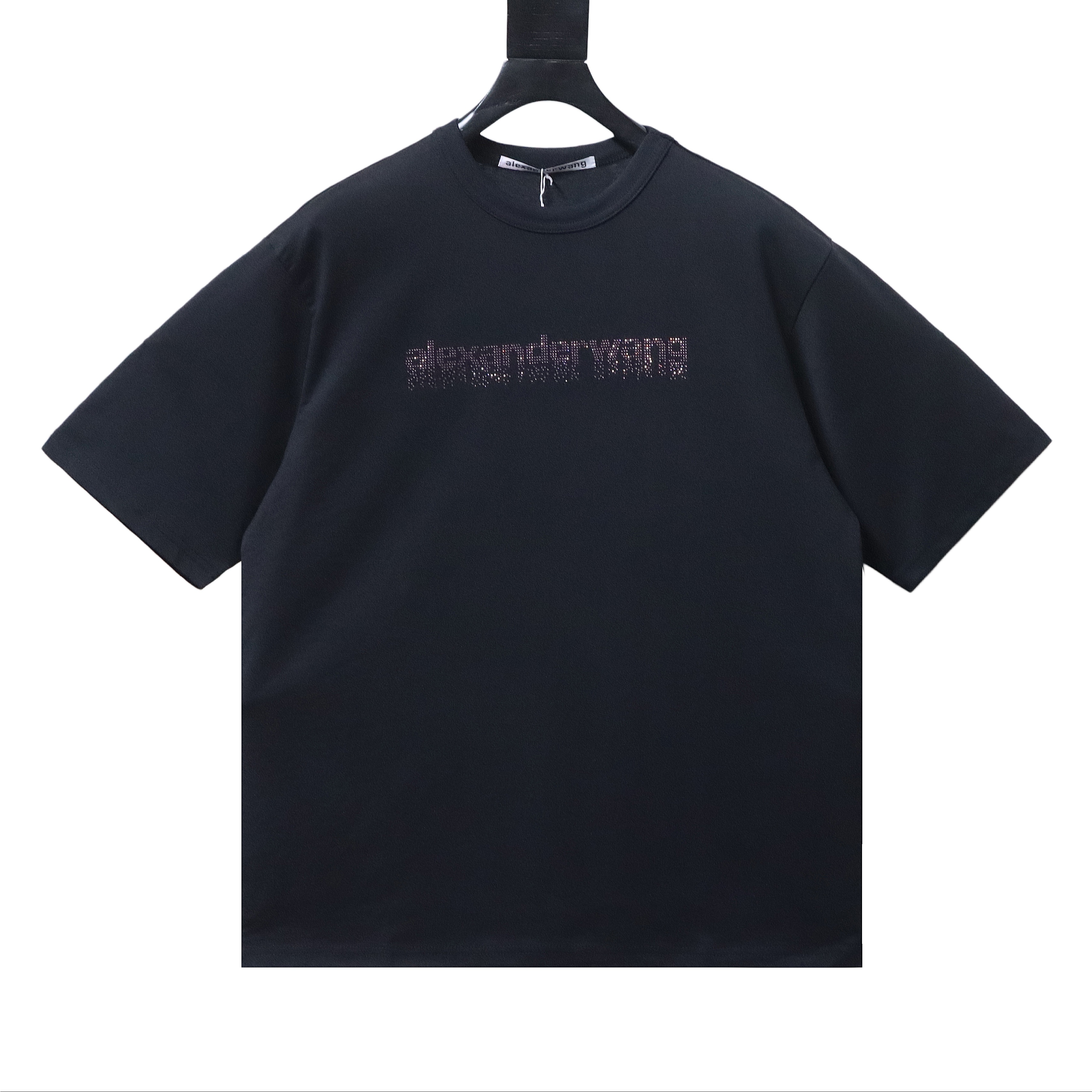 Alexander Wang 26SS Crystal Letter Black Short Sleeve T-Shirt