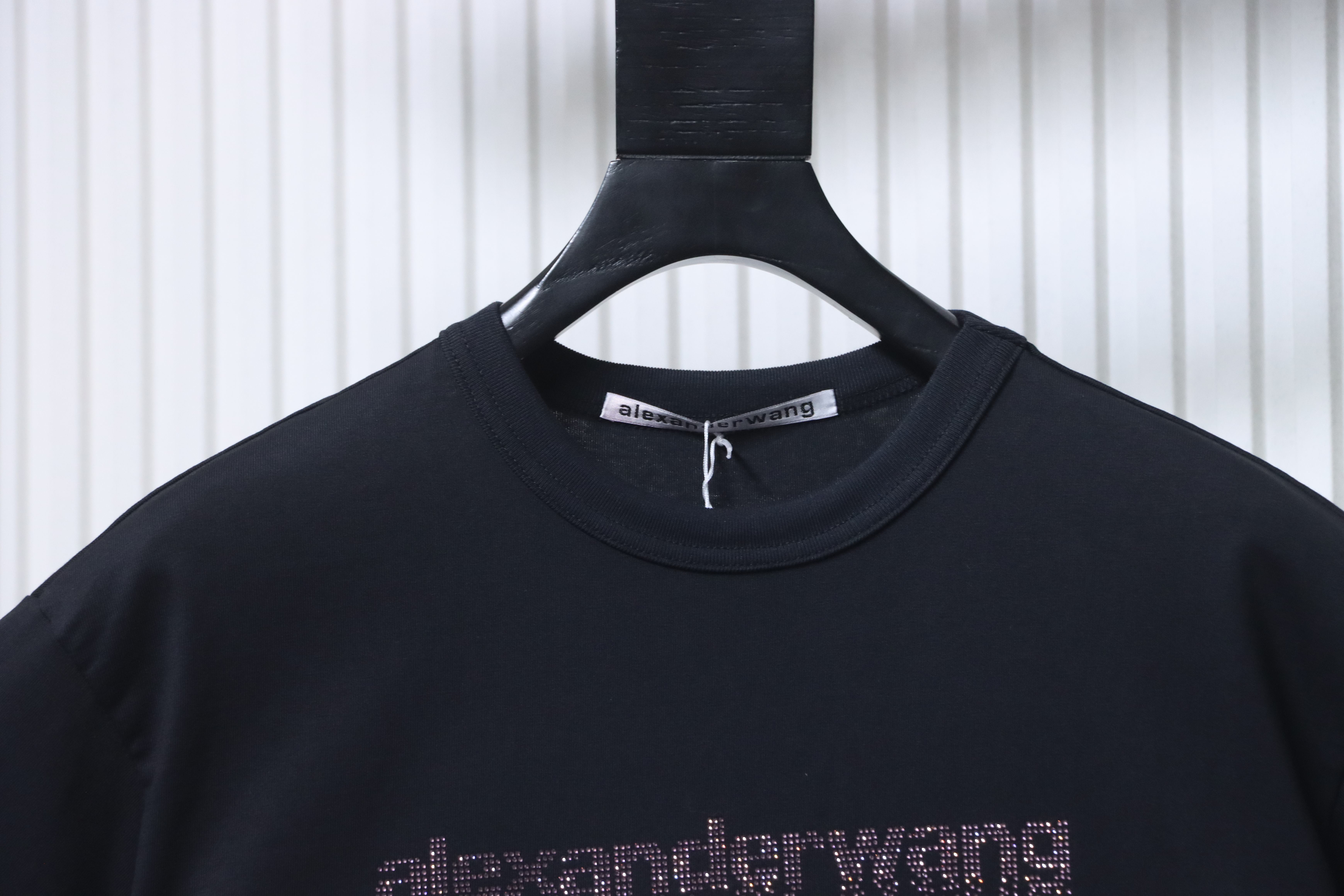 Alexander Wang 26SS Crystal Letter Black Short Sleeve T-Shirt