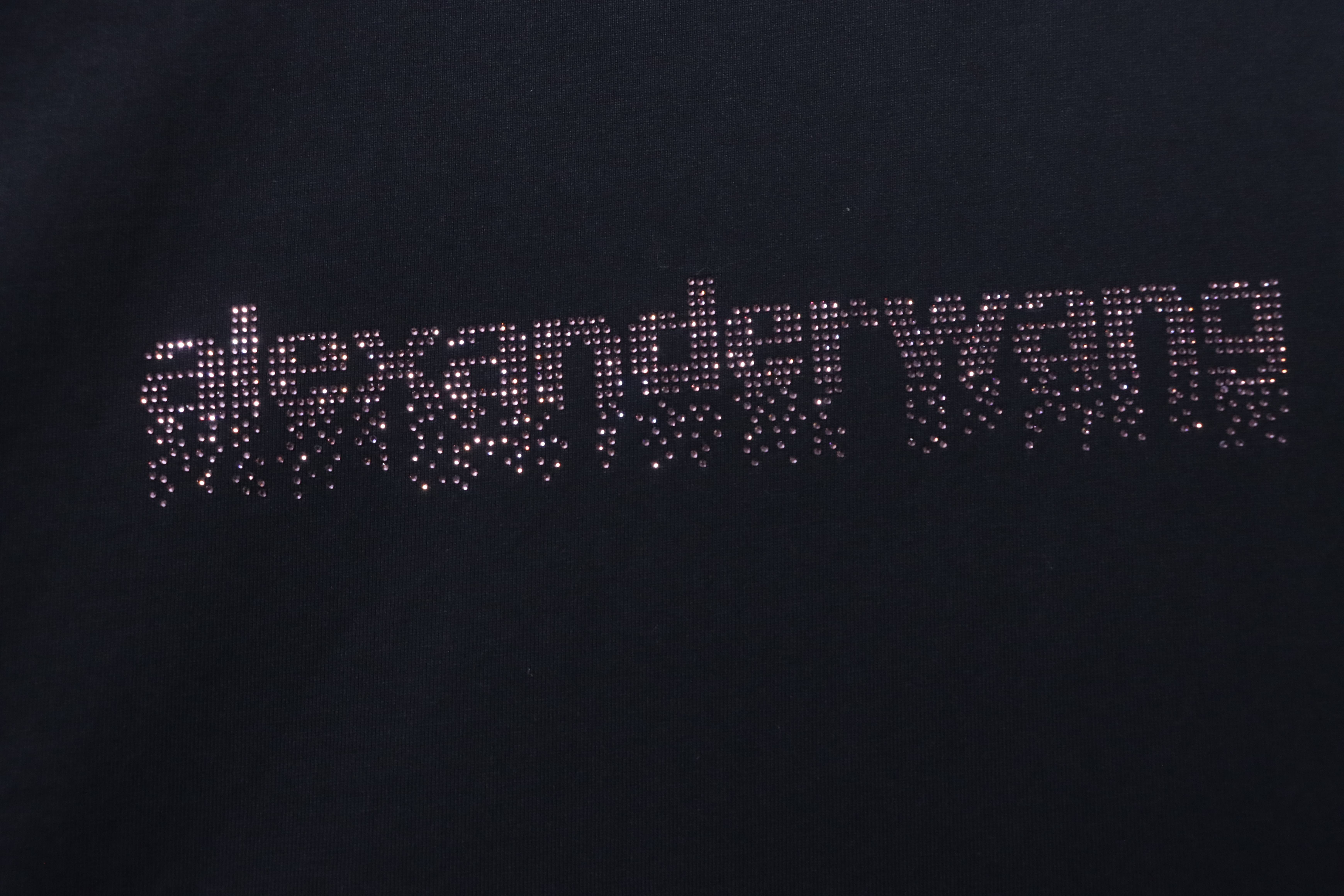 Alexander Wang 26SS Crystal Letter Black Short Sleeve T-Shirt