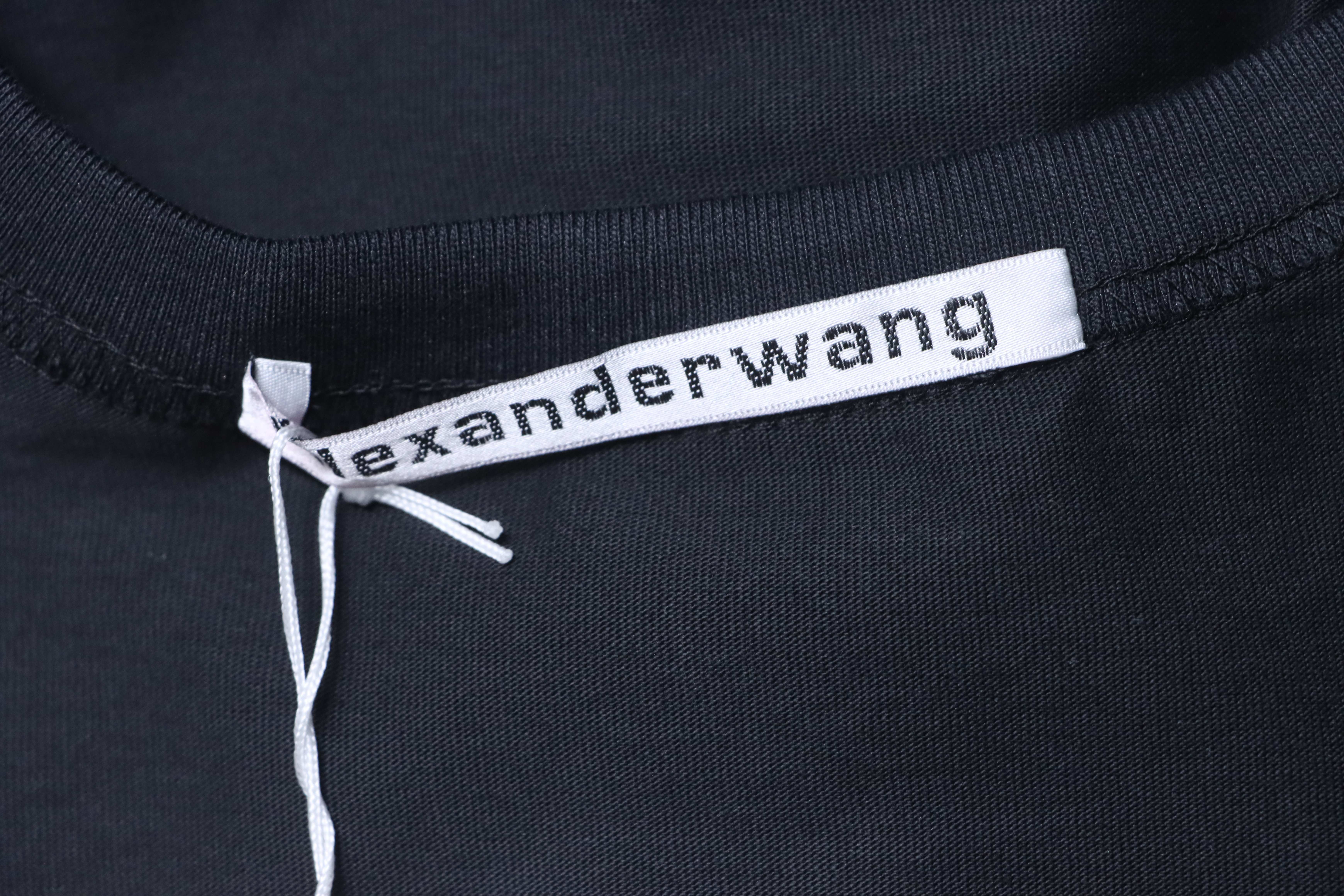Alexander Wang 26SS Crystal Letter Black Short Sleeve T-Shirt