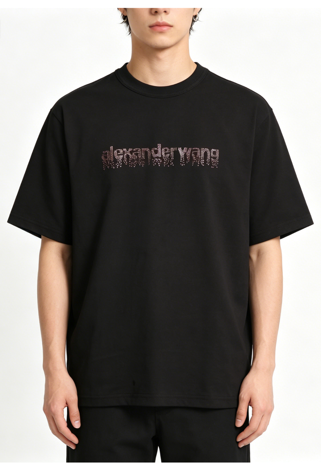 Alexander Wang 26SS Crystal Letter Black Short Sleeve T-Shirt