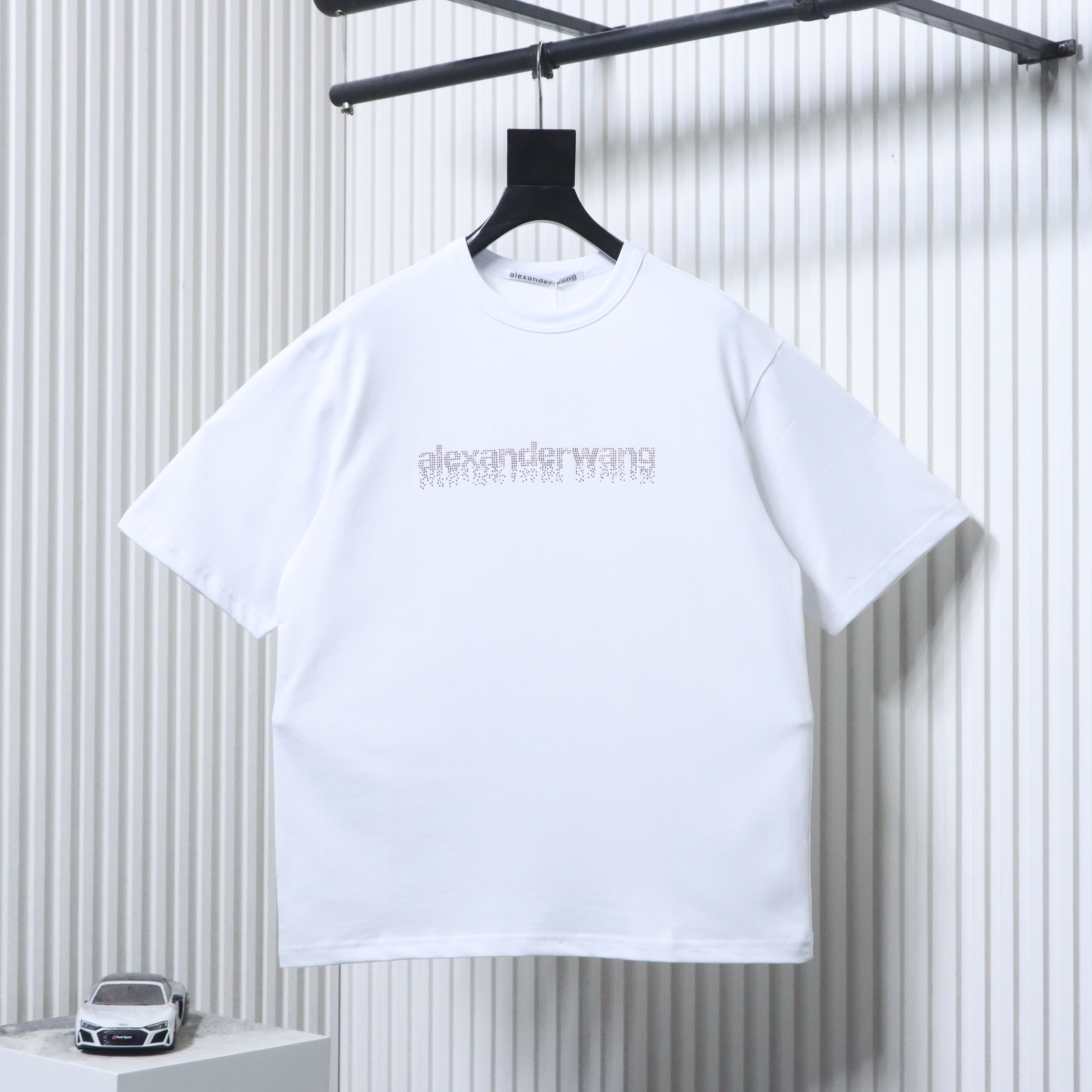 Alexander Wang 26SS Crystal Letter White Short Sleeve T-Shirt