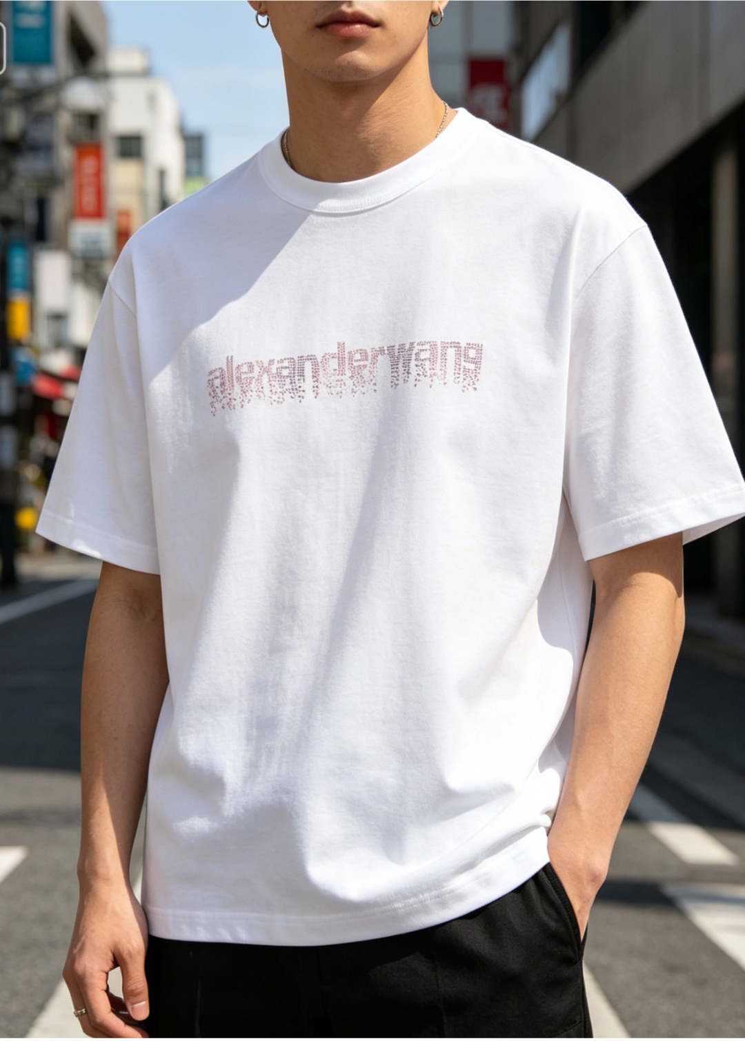 Alexander Wang 26SS Crystal Letter White Short Sleeve T-Shirt