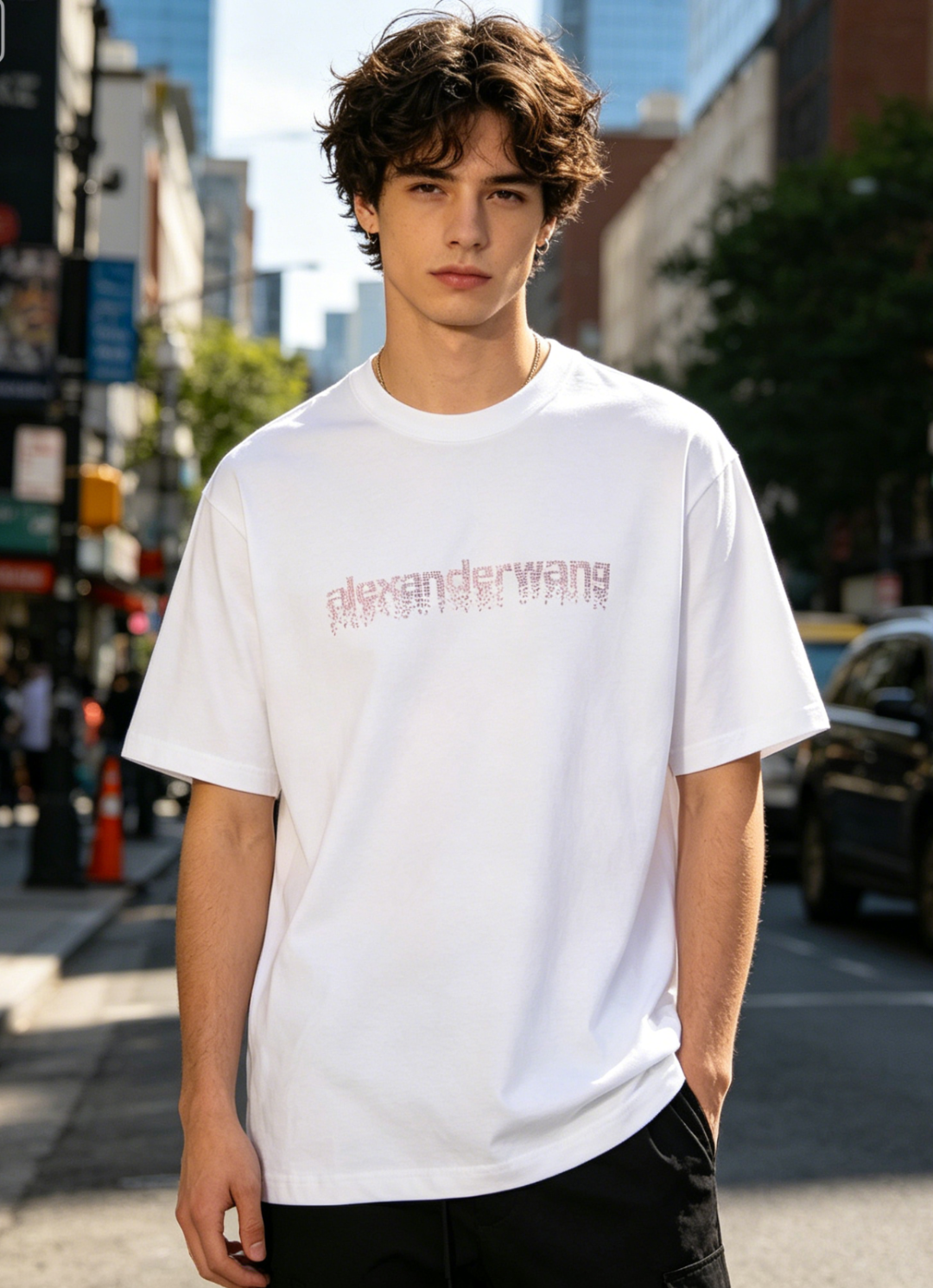Alexander Wang 26SS Crystal Letter White Short Sleeve T-Shirt