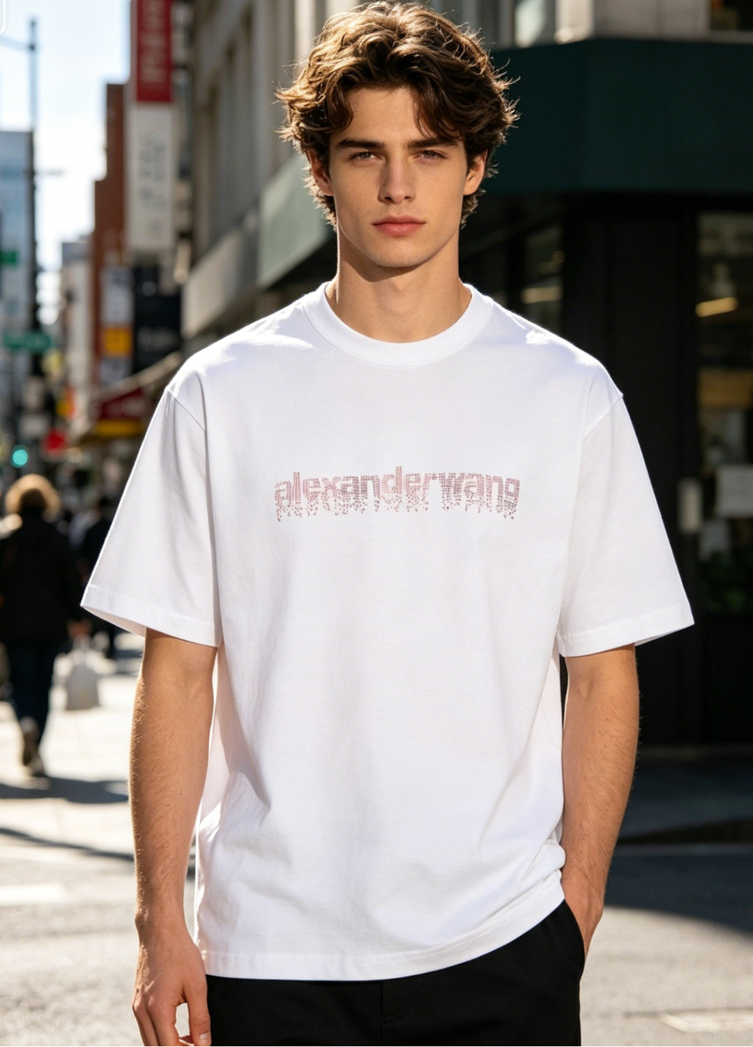 Alexander Wang 26SS Crystal Letter White Short Sleeve T-Shirt